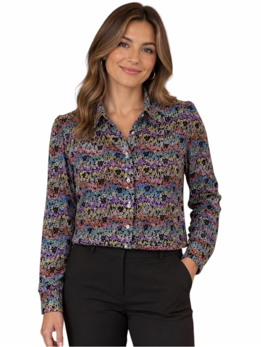 Vintage Chicos Design 0 Small Multicolored Textured Button Up Blouse